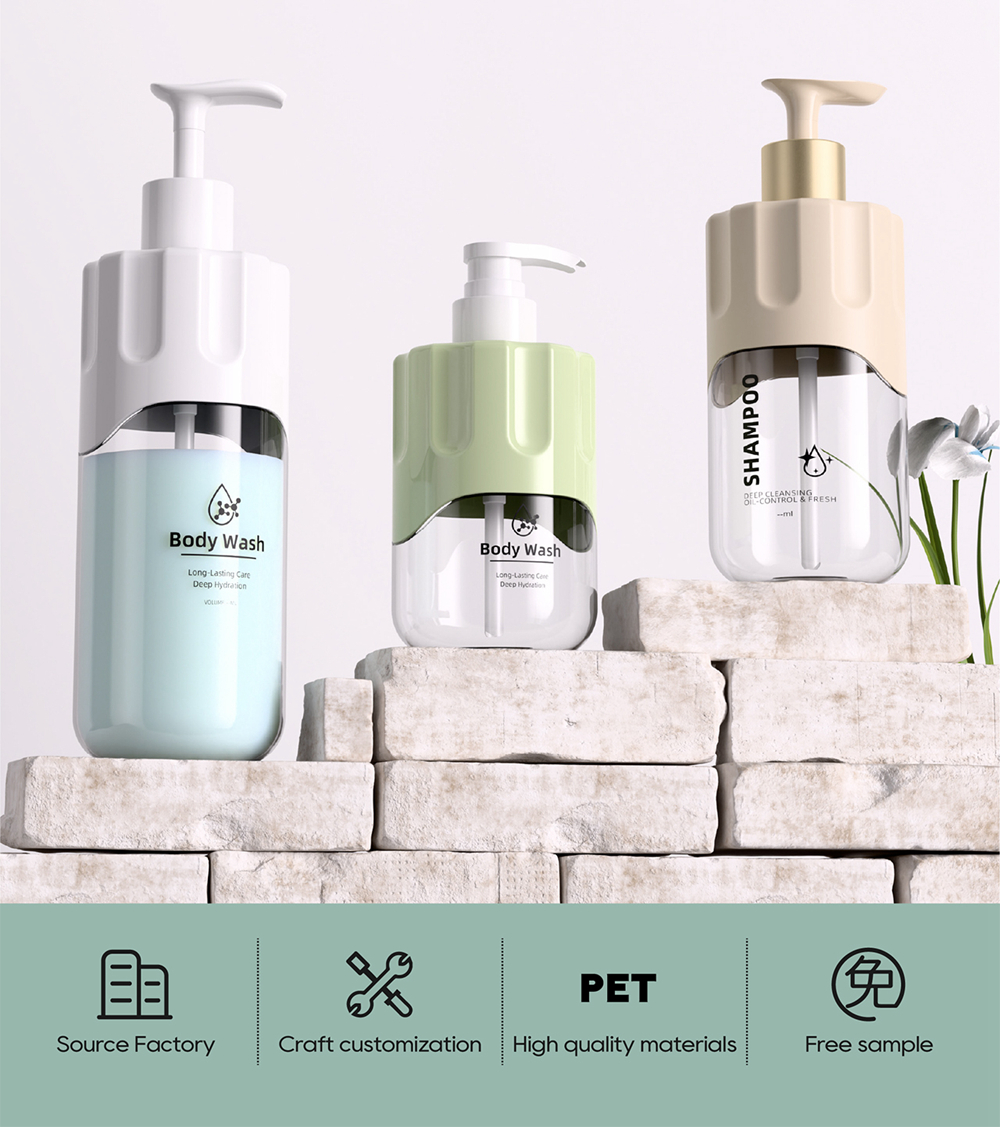 Luxury 300ml 500ml 700ml PET Plastic Shower Gel Bottles for Shampoo Personal Care