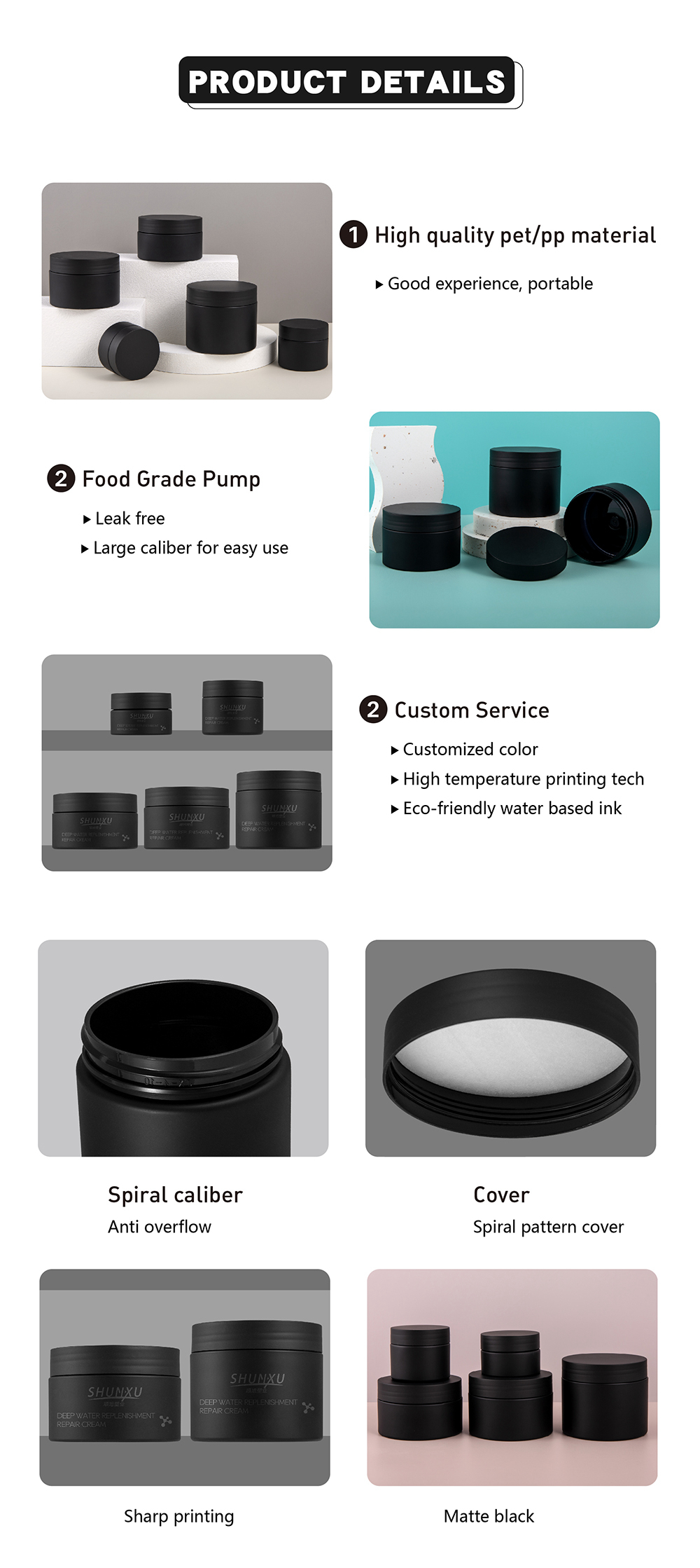 Custom PET Plastic Face Body Butter Cream Container Cosmetic Jars With Lids