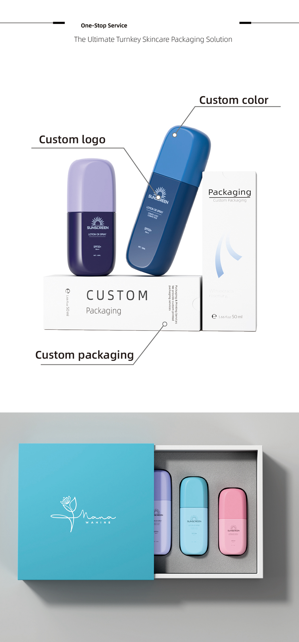 Hot Sale Cosmetics Packaging Elegant Sunscreen PET Fine Mist Spray Bottle with Lotion Pump