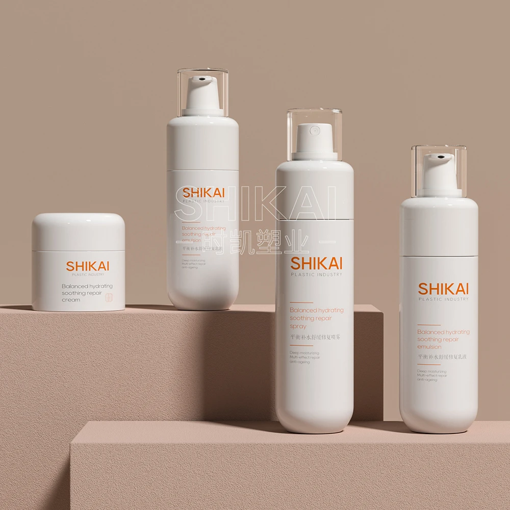 Custom Luxury Cosmetic Packaging PET Spray & Lotion & Cream Jar Bottle Set