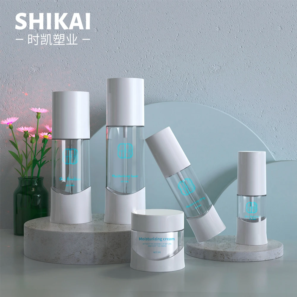 Luxurious Elegant White Cosmetic Spray Lotion Bottle Set Jars with Lids