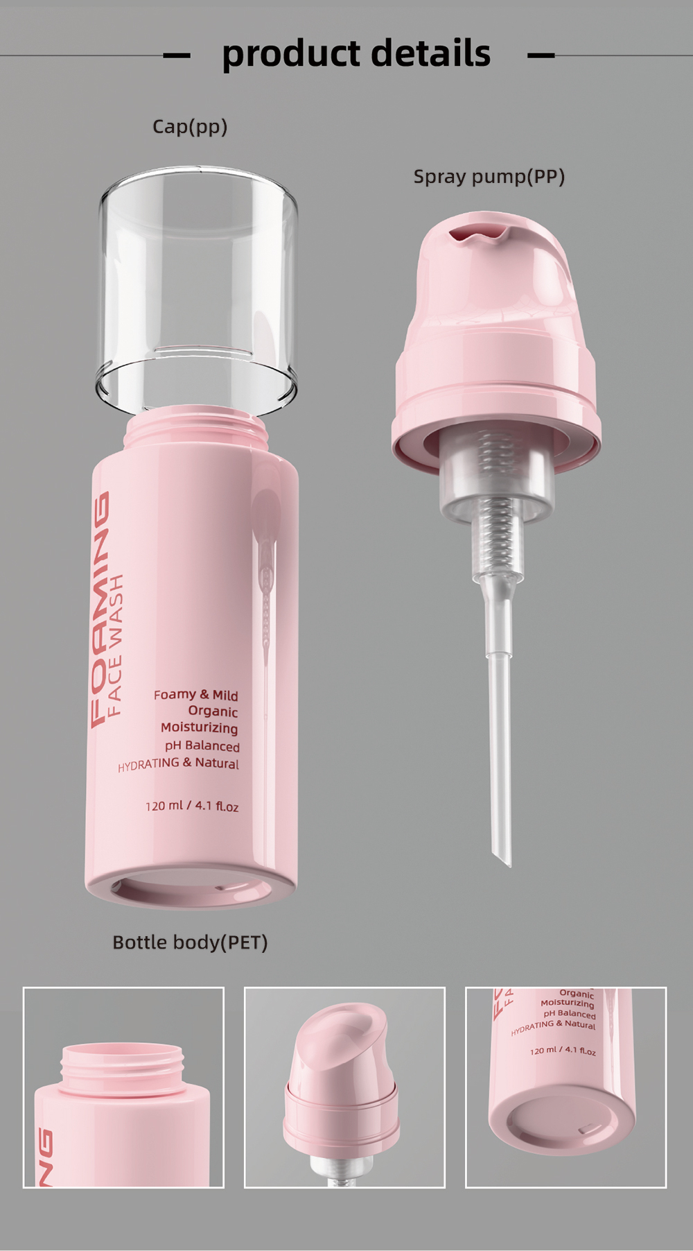 Luxury Facial Cleanser Foam Pink PET Foam Soap Dispenser Bottle