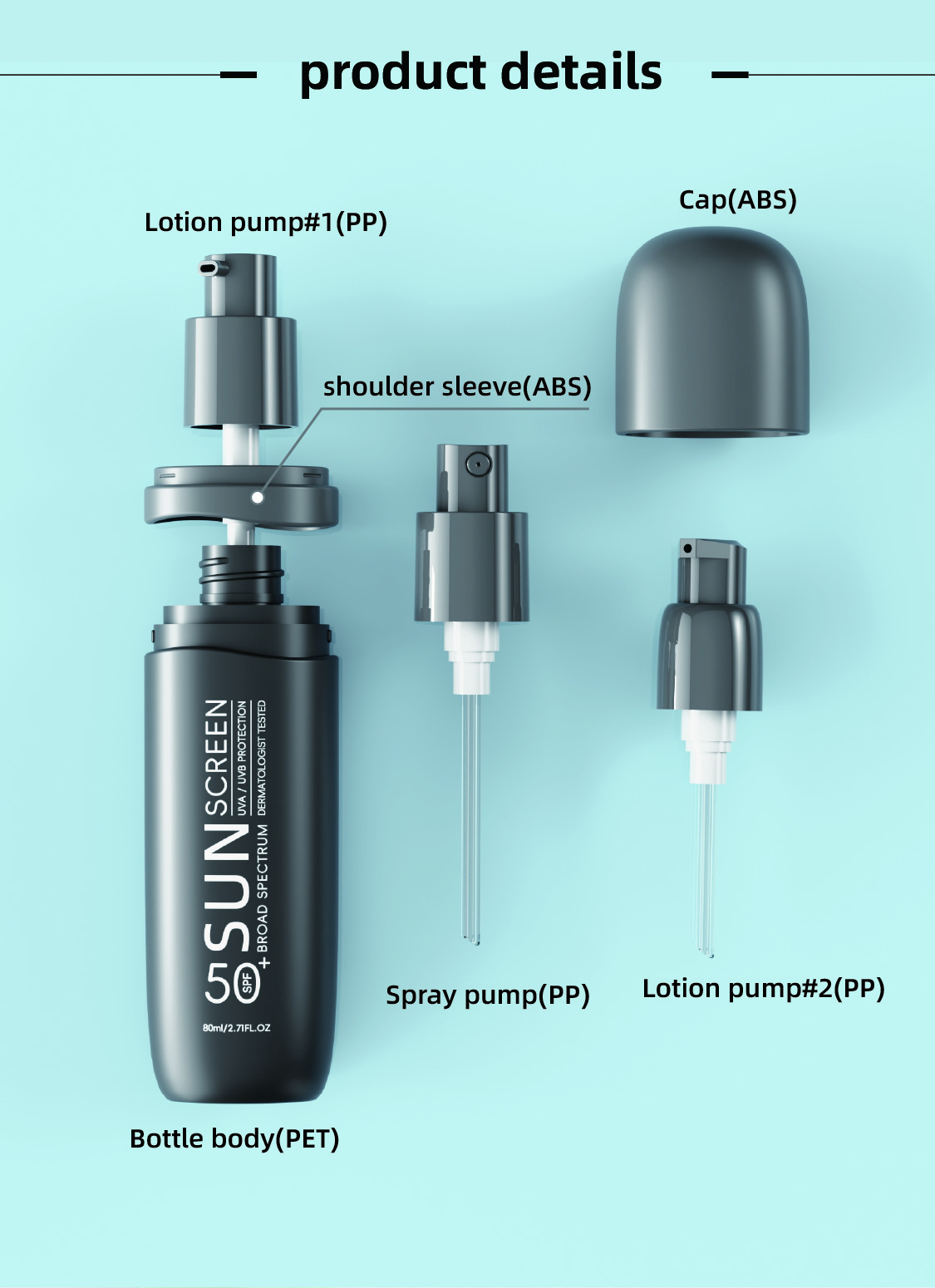 Customizable Plastic Spray Bottle Cosmetic Packaging Containers with Lotion Pump for Skincare and Beauty Products