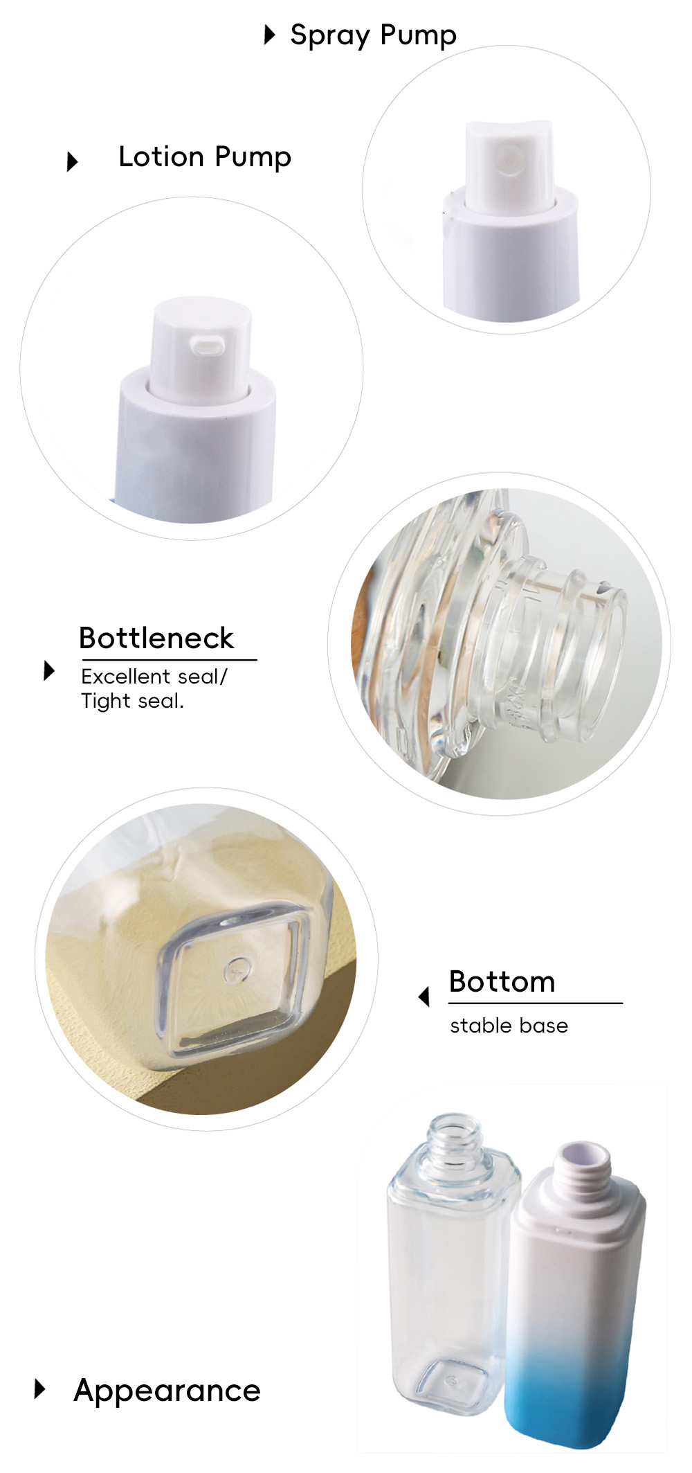Manufacturers Factory Custom Square PET Fine Mist Spray Bottle for Beauty Packaging