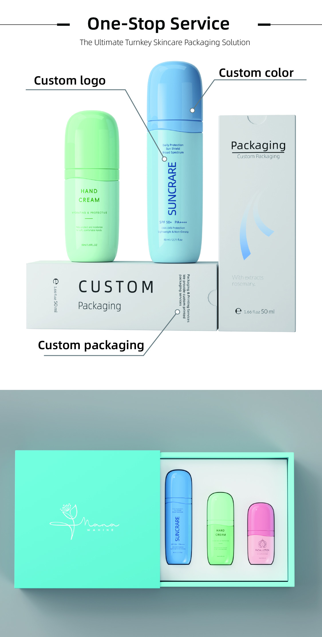 Customizable Plastic Spray Bottle Cosmetic Packaging Containers with Lotion Pump for Skincare and Beauty Products