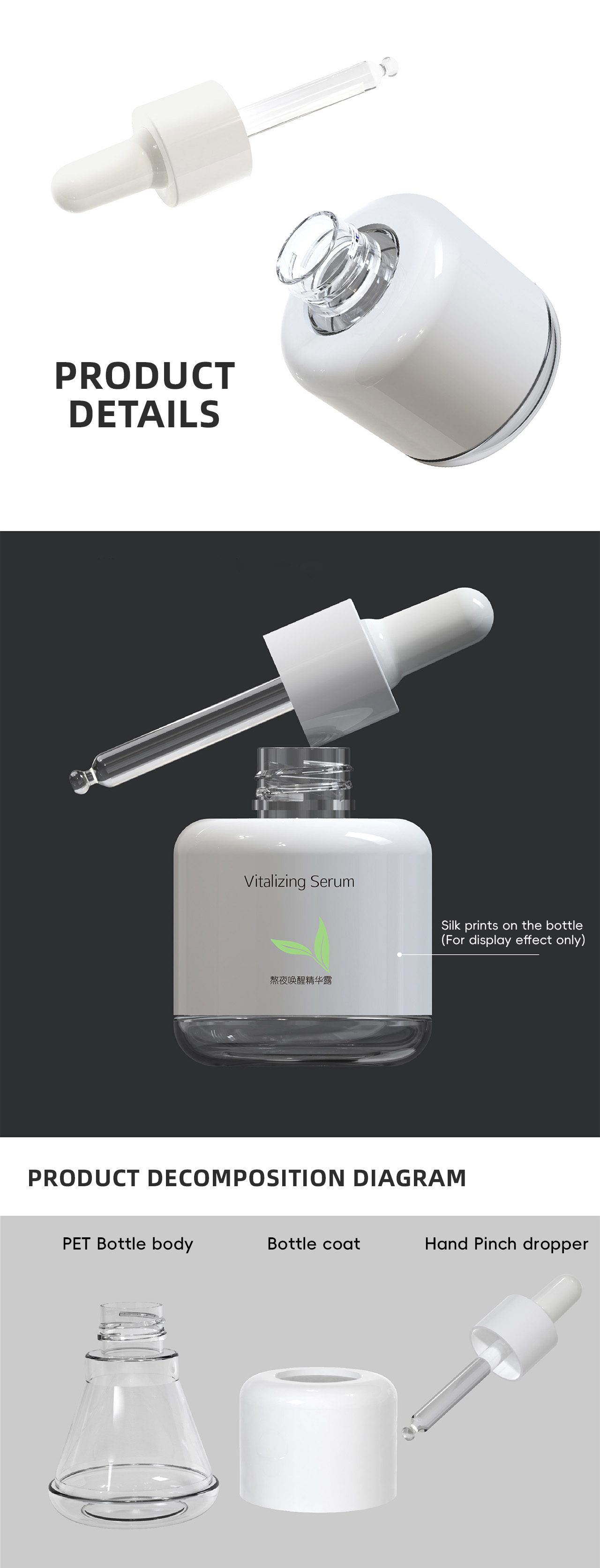 Custom Cosmetic Essential Oil Serum Dropper Bottle