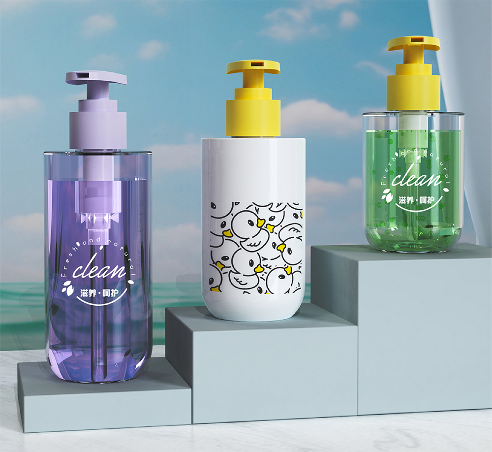 Free Sample 150-300ml Plastic PET Flat Shoulders Lotion Pump Shampoo Bottle